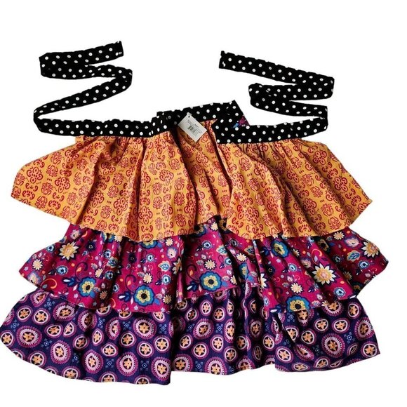 Waist Apron Floral Pattern Polka Dot Layered Gathered Colorful Cotton Half New - Picture 1 of 5